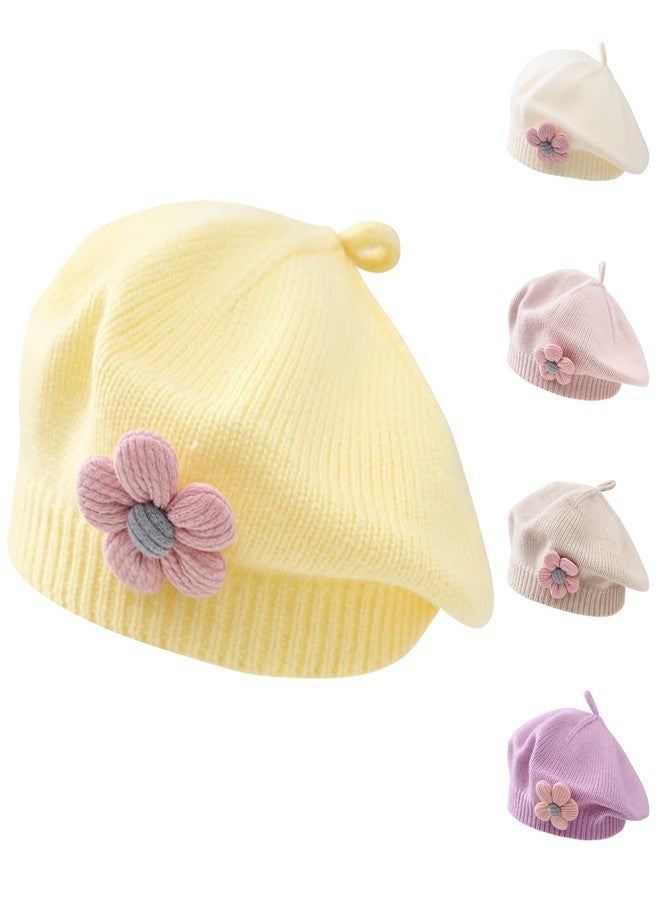 Kunyeah Little Girls Beret Hat Winter Warm Beanie Cap Toddler French Style Knit Hat Baby Cute Flower Berets (Yellow) - Image 1