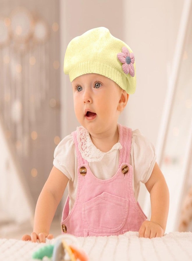 Kunyeah Little Girls Beret Hat Winter Warm Beanie Cap Toddler French Style Knit Hat Baby Cute Flower Berets (Yellow) - Image 3