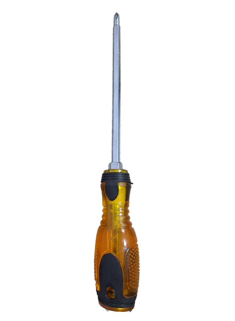 2 in 1 screwdriver with two different shaped magnetic heads, attached to the bottom with a piece of metal that acts as a hammer , multi-use - Image 1