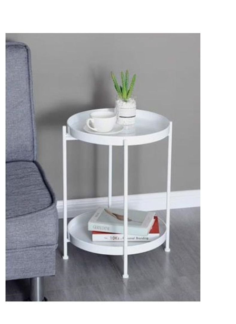 Generic - Round Side End Table 2 Layer Sofa Table Metal Corner Table Coffee Snack Tray Table Snack Accent Table Anti-Rusty - Image 1