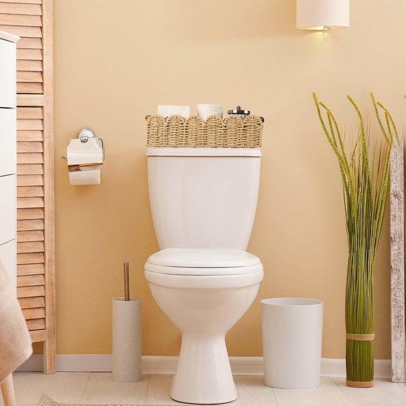 HOSROOME Toilet Paper Storage Basket Bathroom Counter Organizer Wicker Baskets for Organizing Cute Basket for Bedroom Nursery Room Kitchen Bathroom Decor -Beige - Image 3