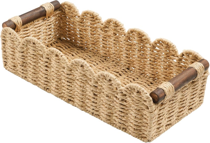 HOSROOME Toilet Paper Storage Basket Bathroom Counter Organizer Wicker Baskets for Organizing Cute Basket for Bedroom Nursery Room Kitchen Bathroom Decor -Beige - Image 1