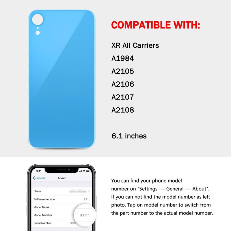UooFide Rear Back Glass Screen Cover Replacement Compatible with iPhone XR 6.1-Inches All Carriers (Blue) - Image 2