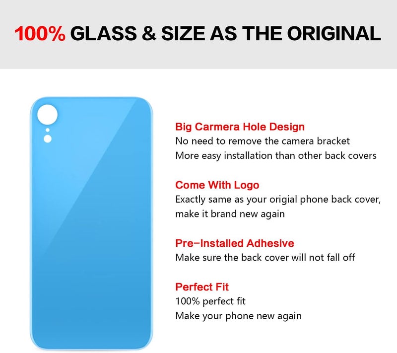 UooFide Rear Back Glass Screen Cover Replacement Compatible with iPhone XR 6.1-Inches All Carriers (Blue) - Image 5