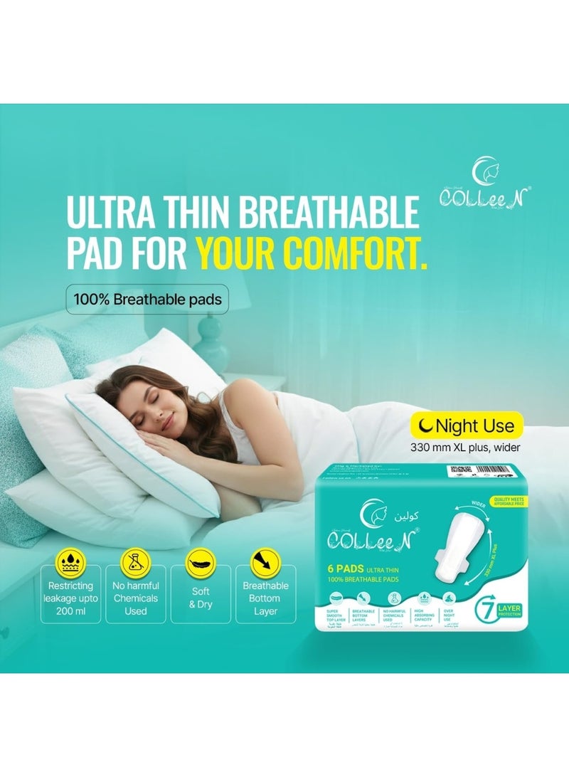 Colleen فوط صحية كولين فائقة التنفس XL+ 330 مم للاستخدام الليلي 6 قطع || فوط رقيقة للغاية لتدفق غزير | فوط غير سامة - Image 5