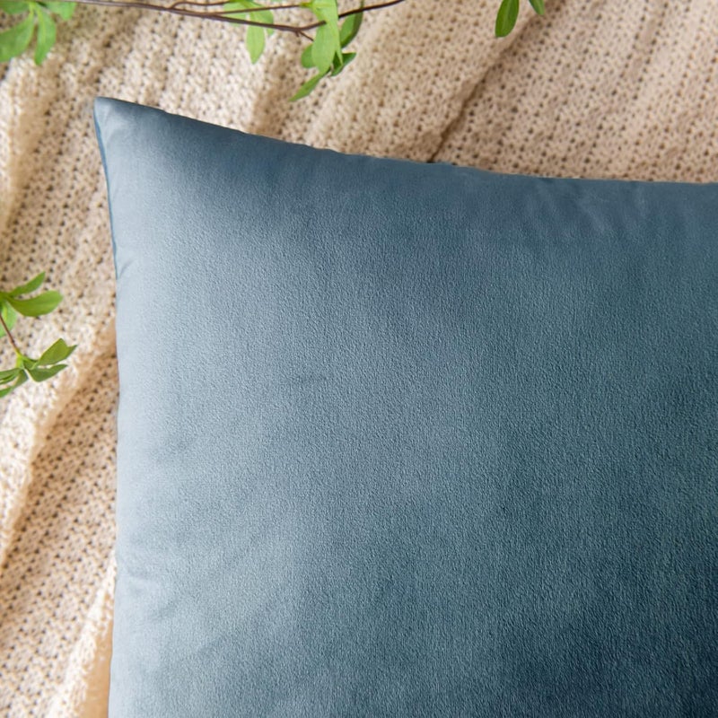 Pack of 2 Velvet Throw Pillow Covers Soft Thick Square Cushion Covers for Sofa Couch Bedroom Living Room 45x45cm (Light Blue) - Image 2