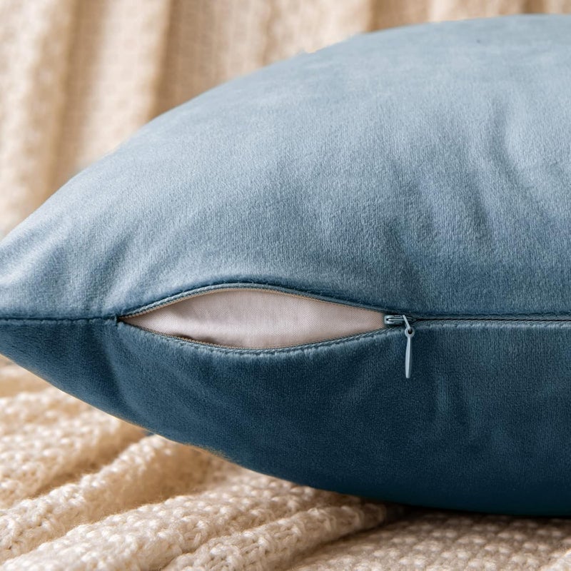 Pack of 2 Velvet Throw Pillow Covers Soft Thick Square Cushion Covers for Sofa Couch Bedroom Living Room 45x45cm (Light Blue) - Image 3