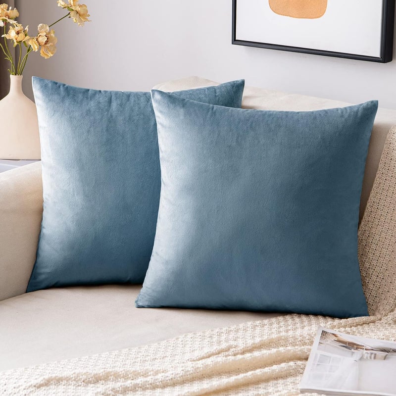 Pack of 2 Velvet Throw Pillow Covers Soft Thick Square Cushion Covers for Sofa Couch Bedroom Living Room 45x45cm (Light Blue) - Image 1