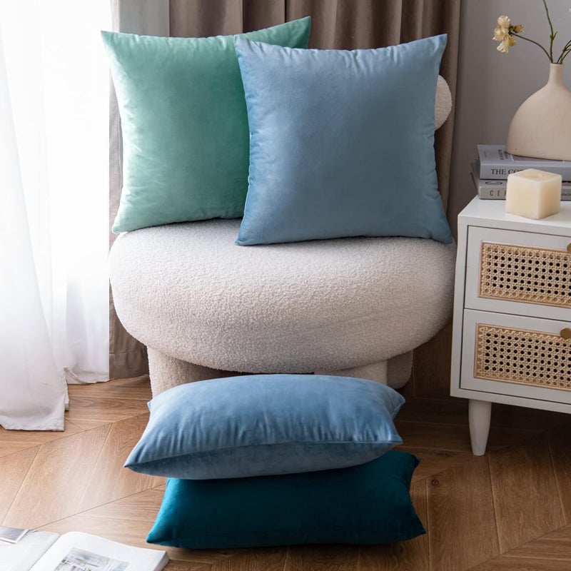 Pack of 2 Velvet Throw Pillow Covers Soft Thick Square Cushion Covers for Sofa Couch Bedroom Living Room 45x45cm (Light Blue) - Image 5