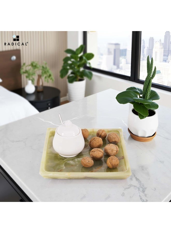 RADICALn Handmade Green Marble Serving Tray 10 Inch, Square Tray for Parties, Ideal Candle Dish, Cafeteria Tray, Serving Dish & Candle Plate, Perfect for Kitchen, Dining, Home, or Gift - Image 2