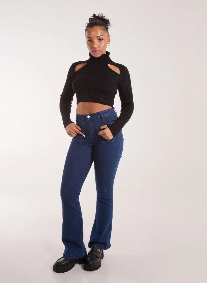 Ribbed Roll Neck Jumper With Cut Out Detail