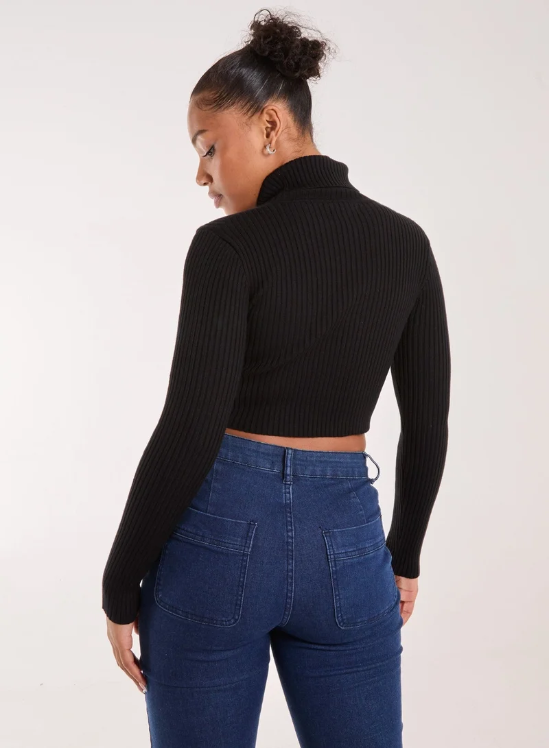 Pink Vanilla Ribbed Roll Neck Jumper With Cut Out Detail