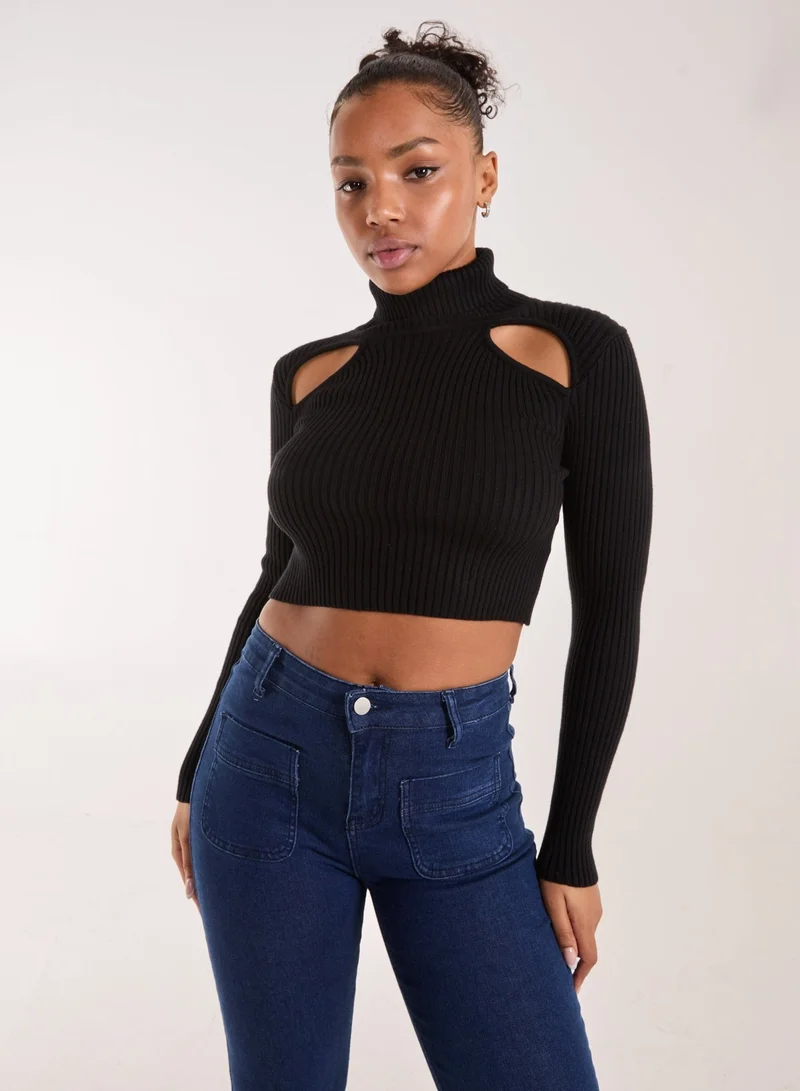 Pink Vanilla Ribbed Roll Neck Jumper With Cut Out Detail