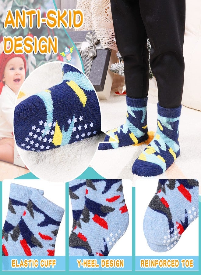 Eyean Baby Wool Grip Sock Soft Winter Warm Thick Non Slip Toddler Boy Girls Crew Socks For Children 6 Pairs (Stripe-C, 0-12 Months) - Image 4