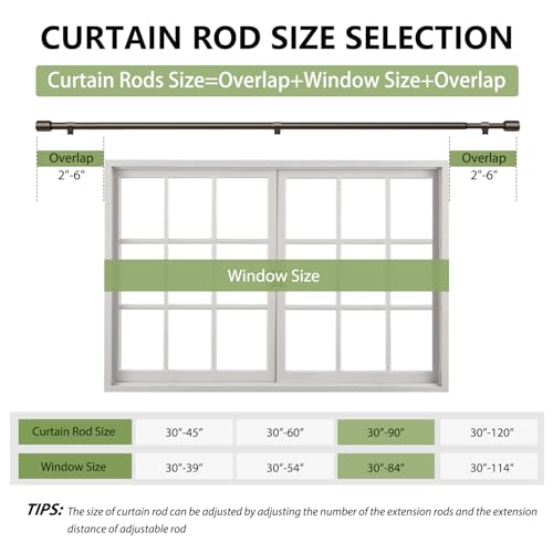 Edidonson 58 Diameter Bronze Curtain Rods 3090 Inch for 3084 Inch Windows Adjustable Splicing Antique Bronze Curtain Rods for Windows with Brackets Window Rod Long Small Dark Brown Curtains Rod - Image 3