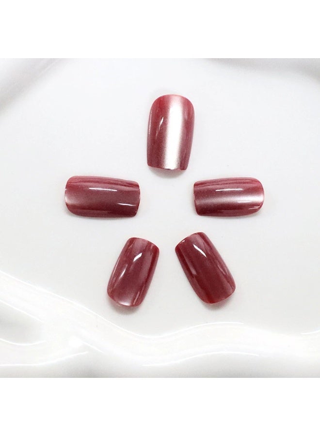 Goolsky Premium Short Press-on Nails with Red Cat Eye Effect for Mysterious Glam - Image 3