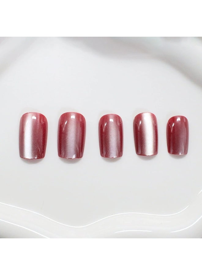 Goolsky Premium Short Press-on Nails with Red Cat Eye Effect for Mysterious Glam - Image 2