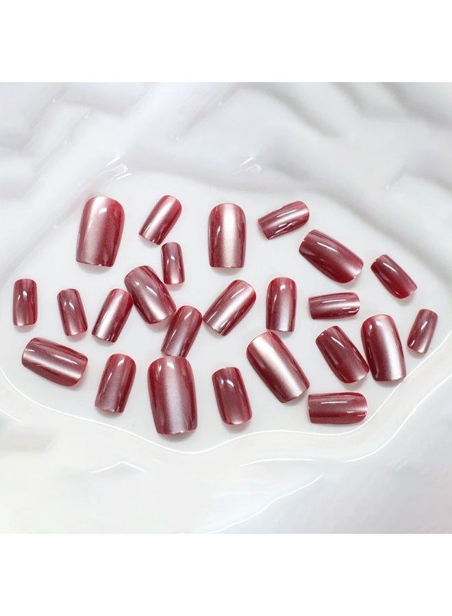 Goolsky Premium Short Press-on Nails with Red Cat Eye Effect for Mysterious Glam - Image 5