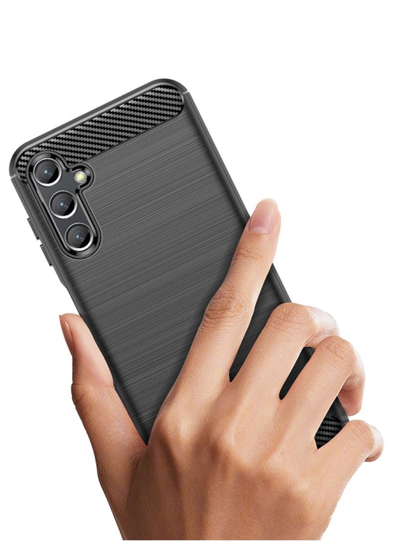 Samsung Galaxy M44 5G Rugged Shield Protective Cover with Brushed Texture Carbon Fiber Pattern, Shockproof TPU, Anti-Slip, Ultra Thin, Shock Absorption - Black  - Image 3