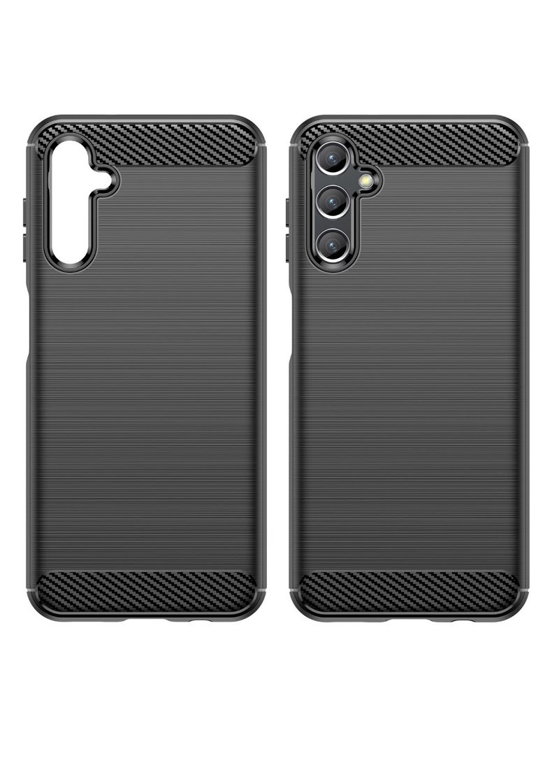 Samsung Galaxy M44 5G Rugged Shield Protective Cover with Brushed Texture Carbon Fiber Pattern, Shockproof TPU, Anti-Slip, Ultra Thin, Shock Absorption - Black  - Image 2