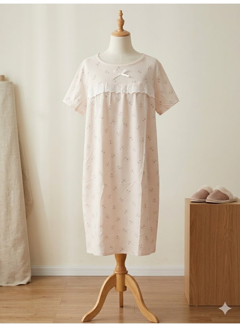 Floral Crinkle Ruffle Maxi Free Size Nightgown – Cozy Loungewear for Women - Image 1