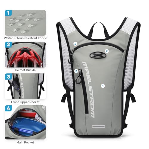 Maelstrom Hydration Backpack Hiking Backpack with 2L Water Bladder Running Hydration Vest for Cycling Hiking Rave for Men Women Grey - Image 3