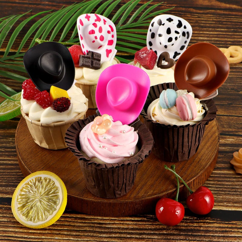 VICROIC 24 Pcs Plastic Mini Cowboy Cowgirl Hats, Little Miniature Western Hats for Gifts Party Doll Dessert Crafts Decorations - Image 4