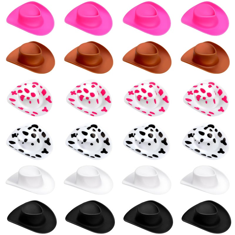 VICROIC 24 Pcs Plastic Mini Cowboy Cowgirl Hats, Little Miniature Western Hats for Gifts Party Doll Dessert Crafts Decorations - Image 1