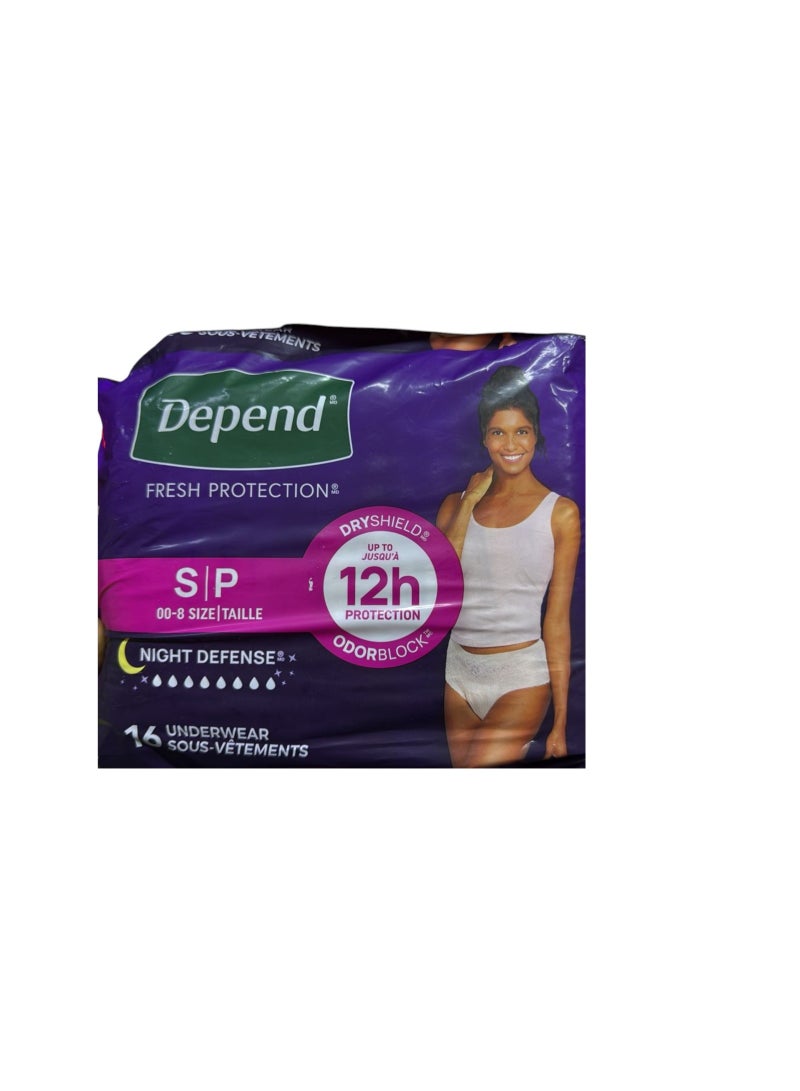 Depend سراويل حماية الليل للبالغين من تسرب البول بعد الولادة للنساء، قابلة للتخلص، ليلية، صغيرة، وردية، 16 قطعة، قد يختلف التعبئة - Image 1