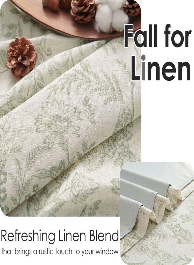 Lazzzy Green Floral Kitchen Curtains 36 Inch Length Linen Farmhouse Cafe Tier Set - Small Rustic Country Room Darkening Lined Rod Pocket, Set of 2, Sage Green on Beige - Image 2