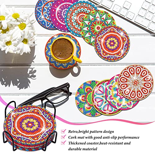 Billbotk Diamond Painting Coasters Kit, 10 Pieces Mandala Diamond Art Coasters with Holder, DIY Diamond Arts and Crafts for Adults - Image 4