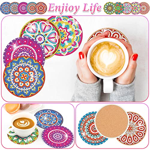 Billbotk Diamond Painting Coasters Kit, 10 Pieces Mandala Diamond Art Coasters with Holder, DIY Diamond Arts and Crafts for Adults - Image 2
