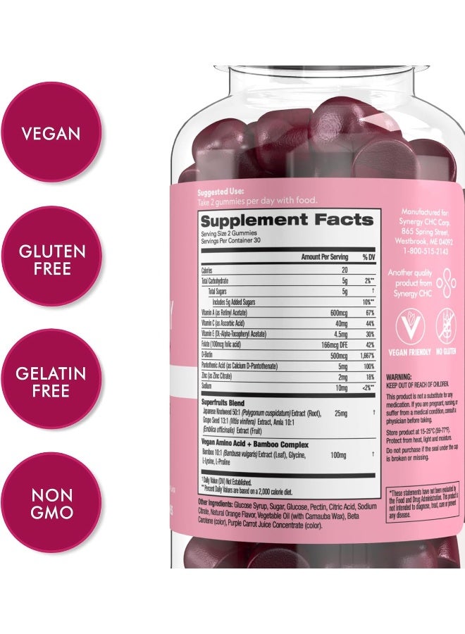 Flat Tummy Flat Tummy Superfruits Gummies, 60 Count - Skin, Gut, Cellular, Immune Health - Collagen & Keratin Production - Vegan, Non-GMO, Gluten-Free - Made with Bamboo Silica, Vitamin A, C & E  - Image 2