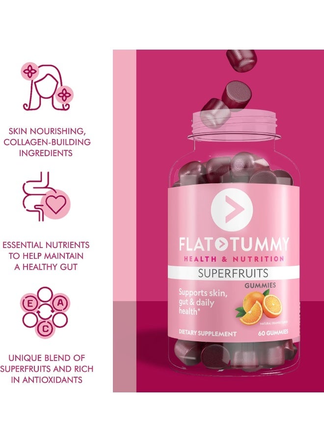 Flat Tummy Flat Tummy Superfruits Gummies, 60 Count - Skin, Gut, Cellular, Immune Health - Collagen & Keratin Production - Vegan, Non-GMO, Gluten-Free - Made with Bamboo Silica, Vitamin A, C & E  - Image 4