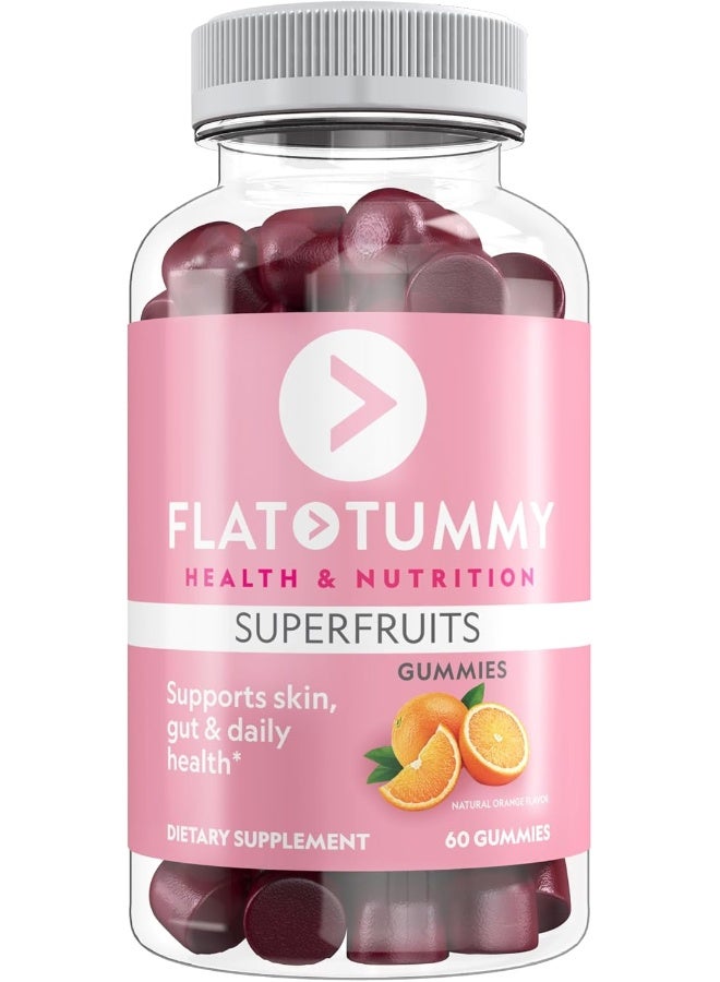 Flat Tummy Flat Tummy Superfruits Gummies, 60 Count - Skin, Gut, Cellular, Immune Health - Collagen & Keratin Production - Vegan, Non-GMO, Gluten-Free - Made with Bamboo Silica, Vitamin A, C & E  - Image 1
