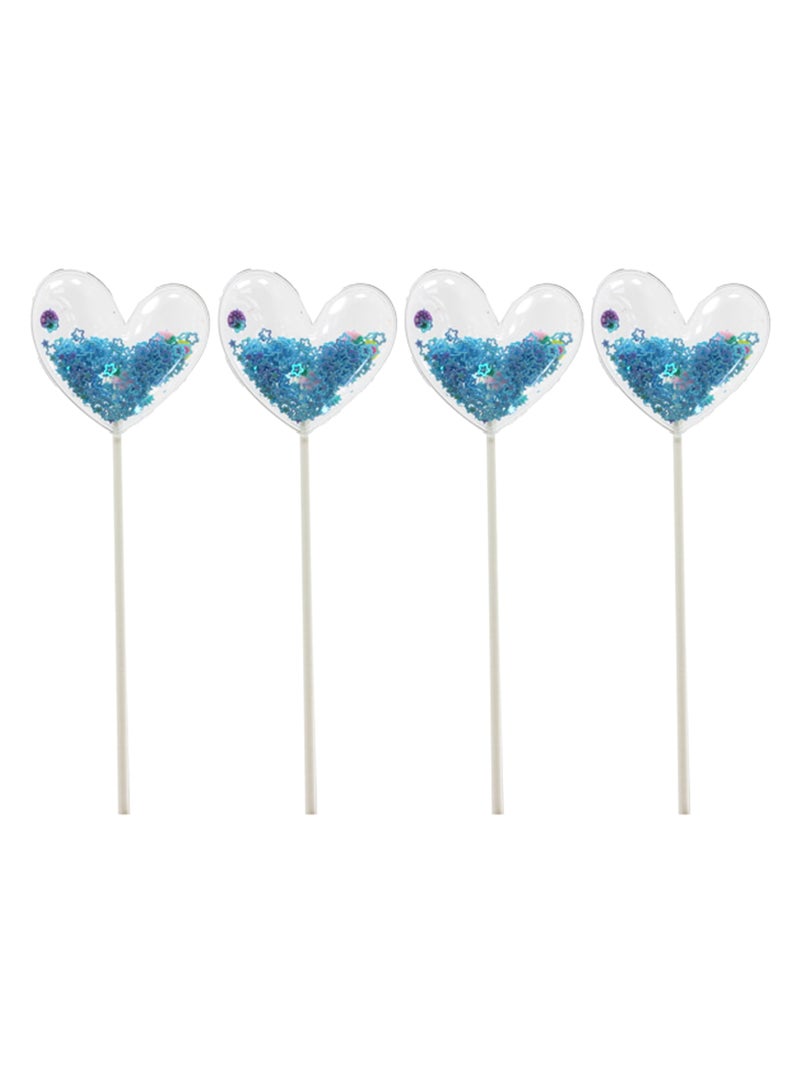 PARTY FUN Blue Heart Shape Cake Topper 4pcs   Elegance in Every Bite  - Image 1