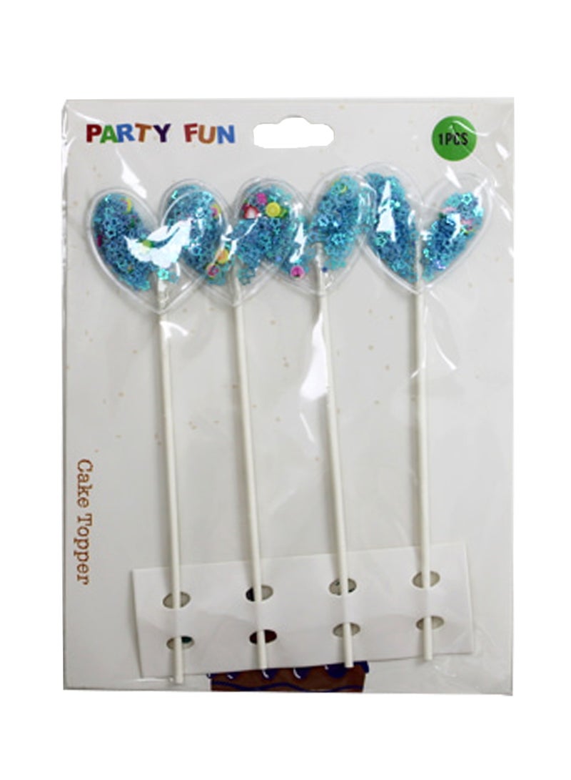 PARTY FUN Blue Heart Shape Cake Topper 4pcs   Elegance in Every Bite  - Image 2