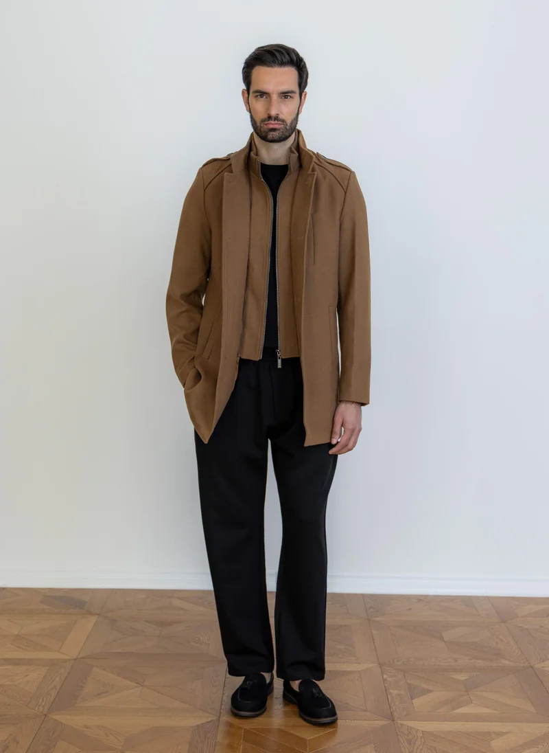 Shapes Brown DOUBLE LAYERED DETAILED COAT for Men | Best Price UAE