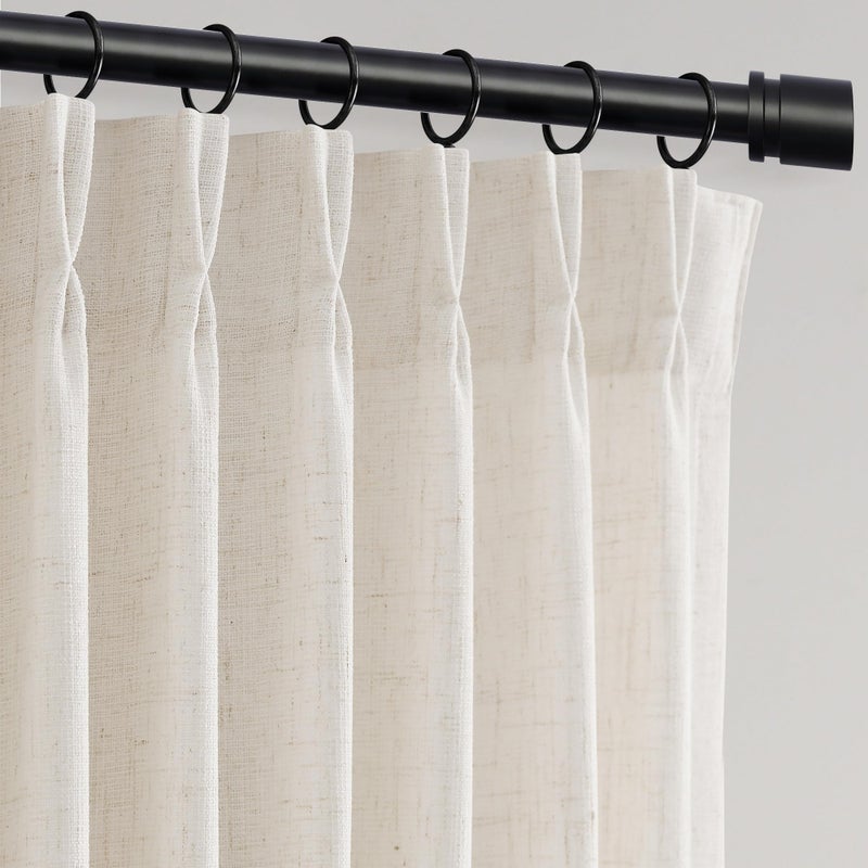 Jowels Natural Pinch Pleated Linen Curtains 84 Inches Long 2 Panels Set for Living Room Bedroom Pleated Hooks Rings Back Tab Light Filtering Cream Birch Farmhouse Boho Drapes 84 Inch Length - Image 1