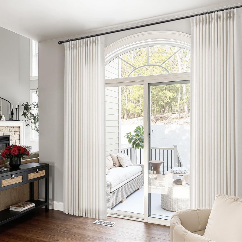 Jowels Natural Pinch Pleated Linen Curtains 84 Inches Long 2 Panels Set for Living Room Bedroom Pleated Hooks Rings Back Tab Light Filtering Cream Birch Farmhouse Boho Drapes 84 Inch Length - Image 3