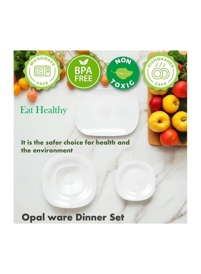 Houzi Houzi 46 Pcs Opal ware Dinner set 6 x dinner set 6 x dessert plate 6 x bowls 6 x soup plate 6 x cup 6 x saucer 2 x serving bowl 2 x serving plate 6 x soup spoon 2 x ladle  - Image 4