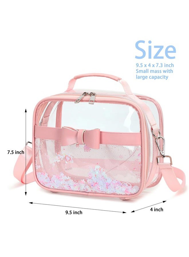 KIDNUO Clear Purses for Women Stadium Approved Clear Bags Small Crossbody Bag Handbags Transparent Tote Bag Wallet Pouch, Pink, Small - Image 3