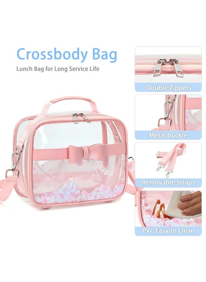 KIDNUO Clear Purses for Women Stadium Approved Clear Bags Small Crossbody Bag Handbags Transparent Tote Bag Wallet Pouch, Pink, Small - Image 5