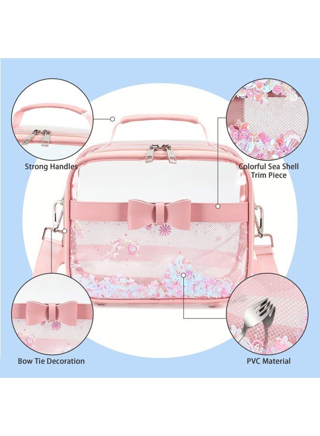 KIDNUO Clear Purses for Women Stadium Approved Clear Bags Small Crossbody Bag Handbags Transparent Tote Bag Wallet Pouch, Pink, Small - Image 4
