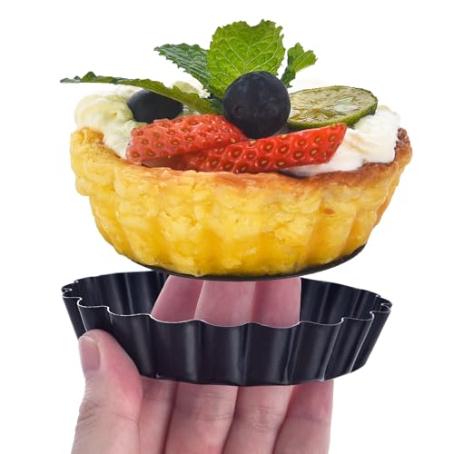 DATANYA 12Packs Mini Tart Pans 4 Inch Tart Pan Removable Bottom Round Nonstick Quiche Pan, Heavy Duty Fluted Side for Pies, Mousse Cakes, Dessert Baking - Image 4