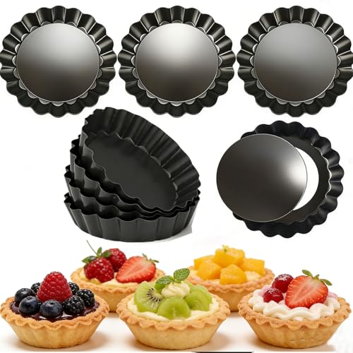 DATANYA 12Packs Mini Tart Pans 4 Inch Tart Pan Removable Bottom Round Nonstick Quiche Pan, Heavy Duty Fluted Side for Pies, Mousse Cakes, Dessert Baking - Image 1