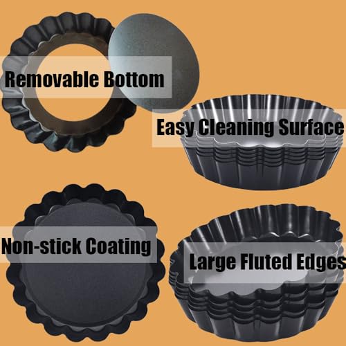 DATANYA 12Packs Mini Tart Pans 4 Inch Tart Pan Removable Bottom Round Nonstick Quiche Pan, Heavy Duty Fluted Side for Pies, Mousse Cakes, Dessert Baking - Image 3