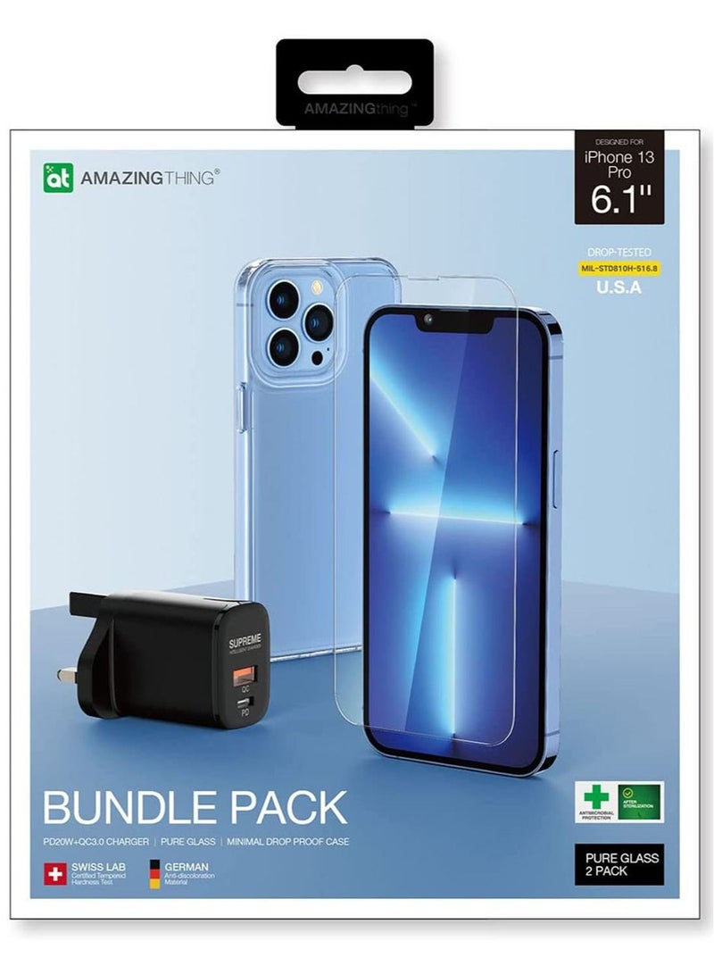 AMAZINGthing Bundle Pack For iPhone 13 Pro Case Cover With 20W Fast Charger and 2 Pack Screen Protector Tempered Glass  - Image 1