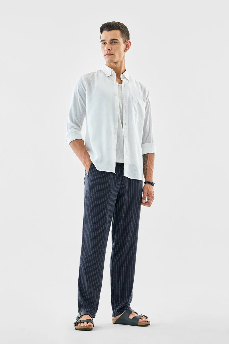 SNITCH Linen Blend Stripes Navy Trousers