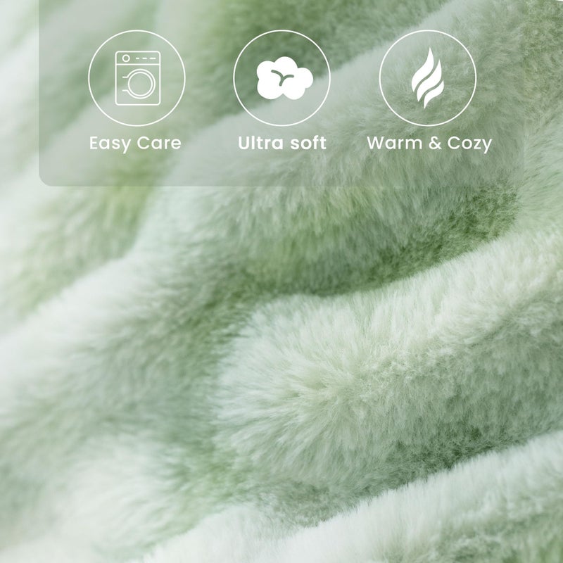 blunique Oversized Ruched Faux Fur Blanket - 60x80-Inch Extra Soft  Dual-Sided Flannel & Faux Fur Throw | Luxury Couch & Bed Blanket  Sage - Image 4